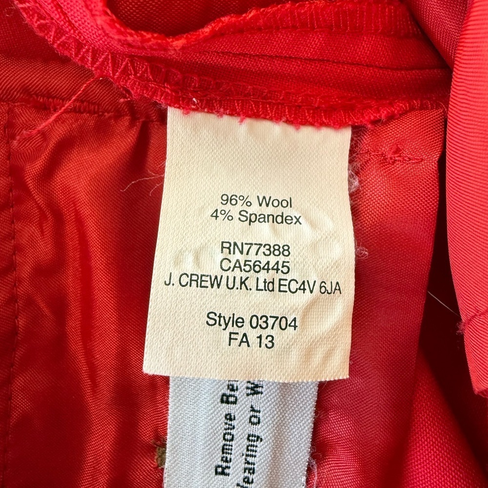 J Crew “Tollegno 1900” Red Classic Fit Straight Leg Pants Size 4 Work Career - Picture 8 of 15